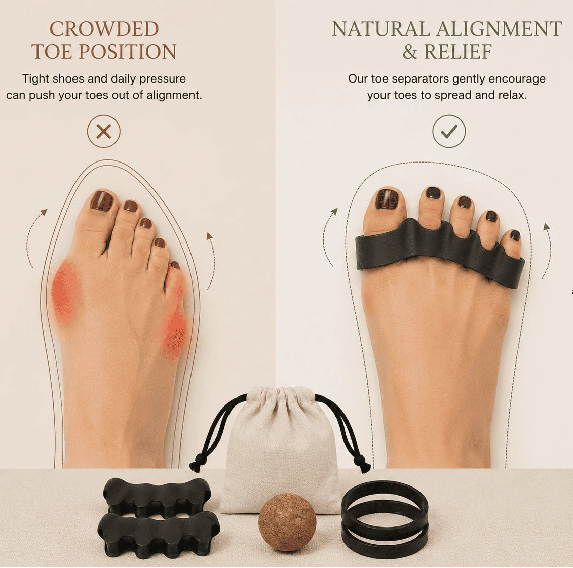 Before and after toe alignment using Steplisse silicone toe separators