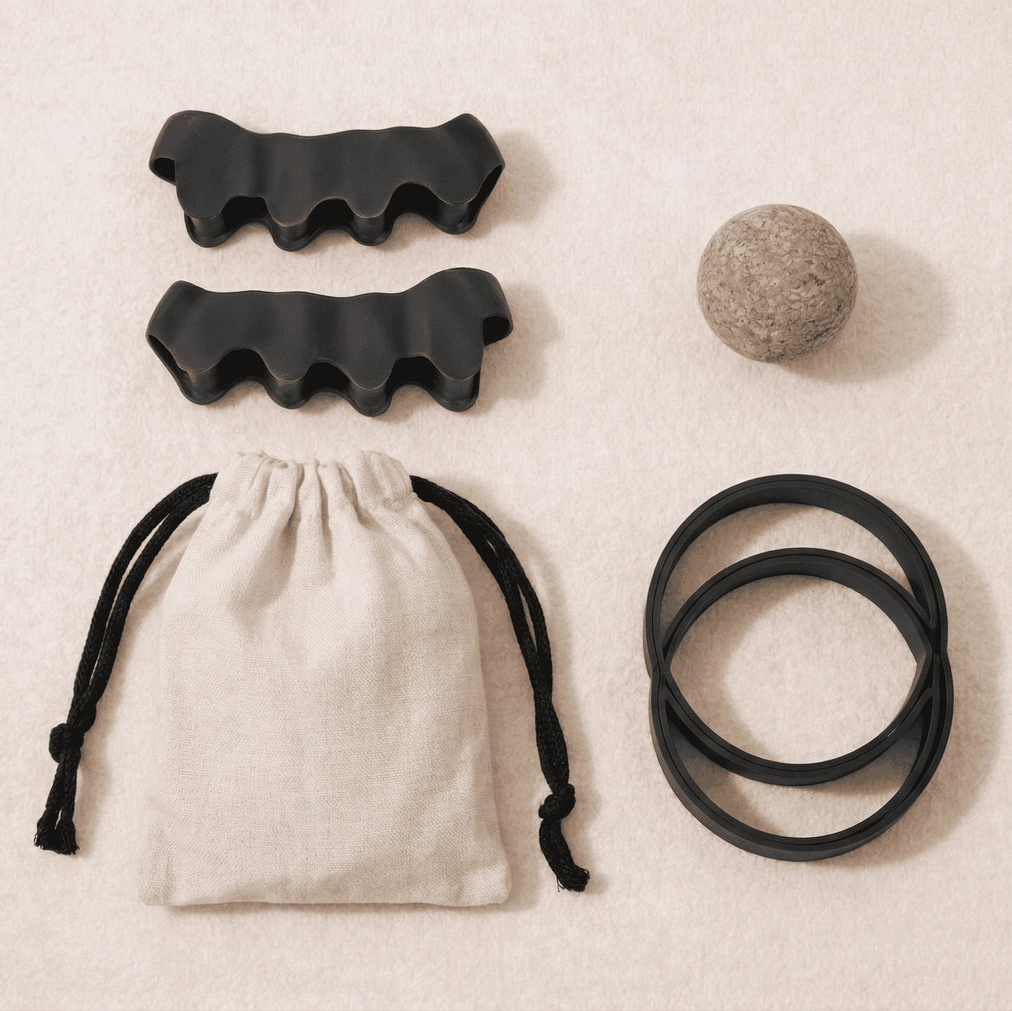 Toe separator comfort kit with silicone spacers, resistance bands and massage ball for everyday foot care