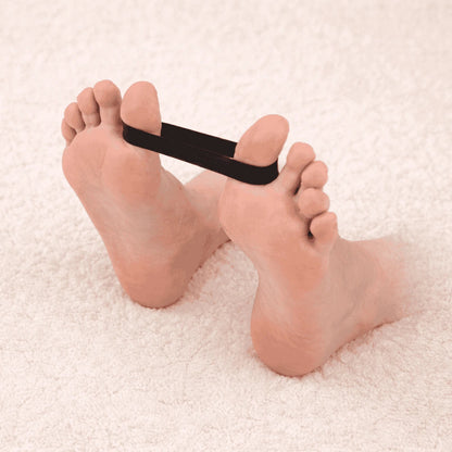 Foot using resistance band for toe stretching and daily foot care routine